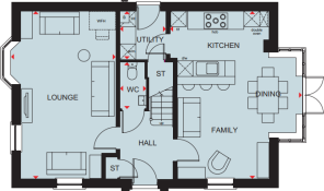 Ground floor plan of the Cornell 4 bedroom home at Foundry Lea