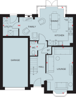 Ground floor plan of the Meriden 4 bedroom home at Barrow Grange
