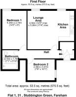 Floor plan Flat 1, 31 , Stubbington Green. PO14 2L