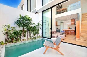 Modern Bali villa with a small pool, tropical plan