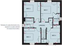 First floor plan of the Kirkdale 4 bedroom home at Somer Meadows