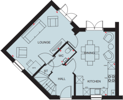 Ground floor plan of the Fairway 3 bedroom home at Foundry Lea