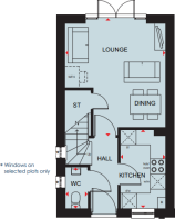 Ground floor plan of the Wilford 2 bedroom home