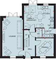 Ground floor plan of the Emerson 5 bedroom home at Foundry Lea