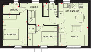 First floor plan of our 2 bed Alverton apartment