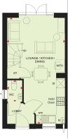 Ground floor plan of our 2 bed Denford home