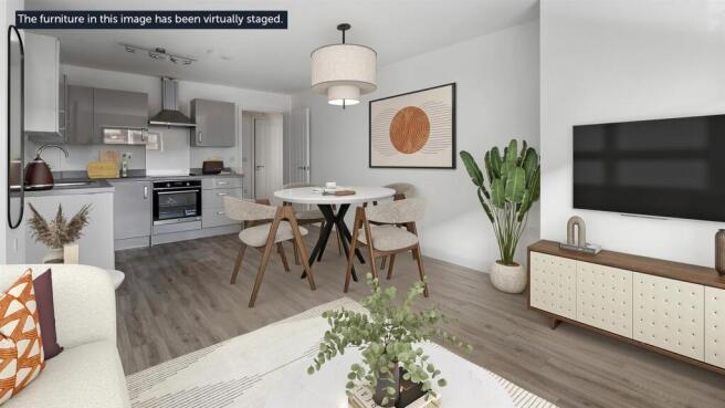 Plot 7 kitchen and living area with virtual stagin