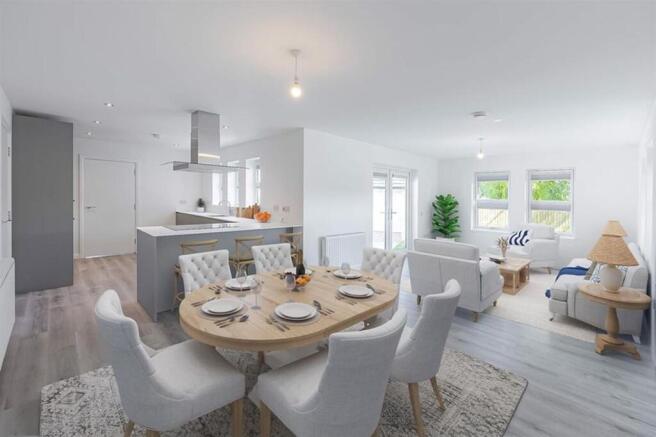 Virtually Staged Kitchen/Living/Dining Area