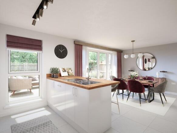 The open-plan layout features double doors to the garden
