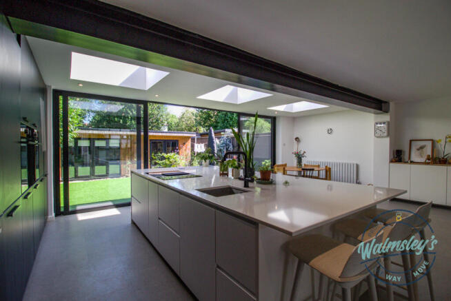 Skylights & sliding doors & breakfast bar