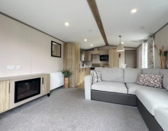 Modern Lounge With Grey Corner Sofa, Electric Fire