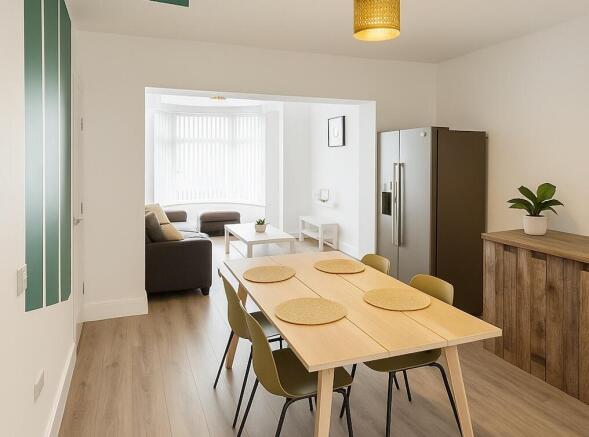 Bright, modern open-plan dining and living area...