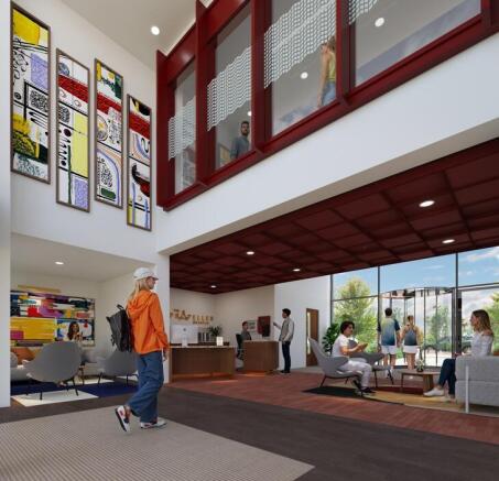 Bright, modern reception and communal lounge wi...