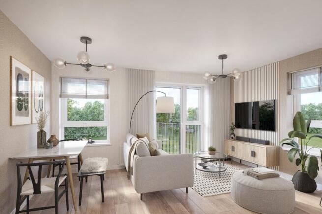 A bright lounge with Juliet balcony