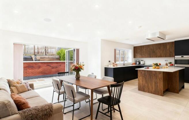 Family dining kitchen digitally enhanced