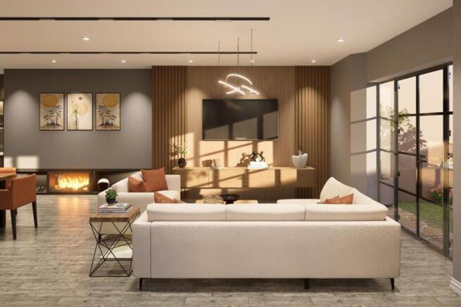 Living area with fireplace and cozy sofa setting