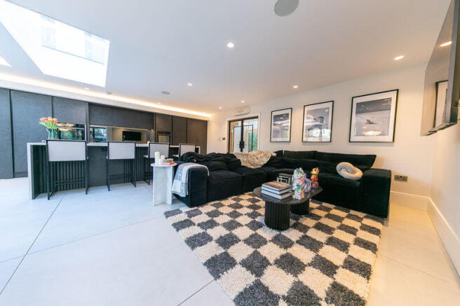 Open plan living space and kitchen