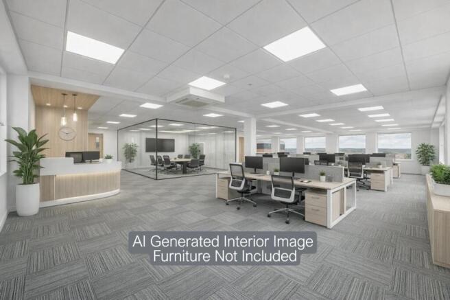 Words3 + Modern open-office workspace with meeti