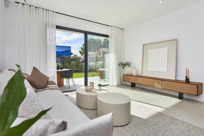 Bright living room with garden access