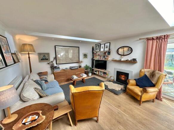 Living room with log burner