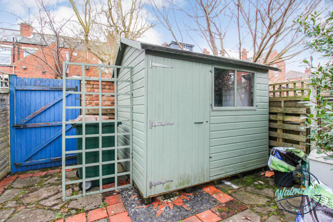 Garden shed on hardf standing to rear of garden