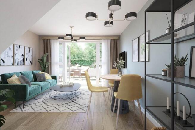 Double doors lead out from the lounge to the garden