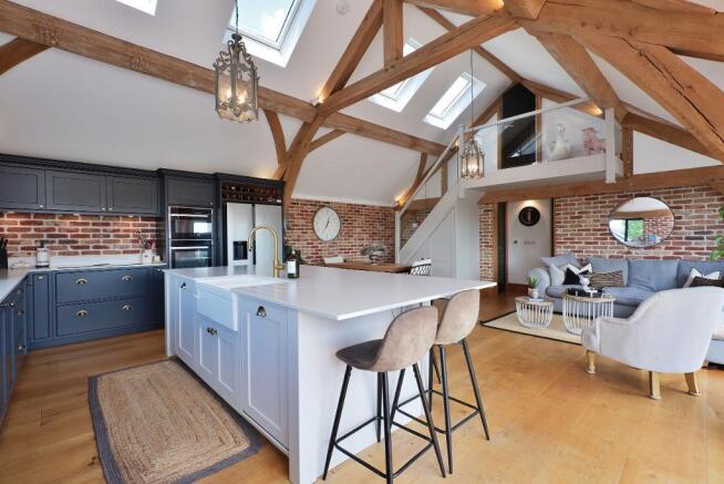 Kitchen island, dining & seating areas
