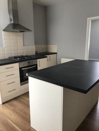 Kitchen cooking area and island