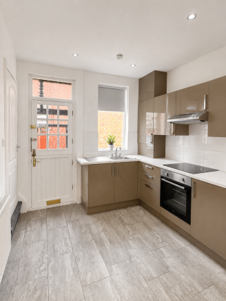 Kitchen with stable style rear door