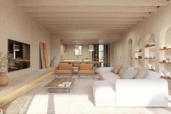 Living and Dining Area with Natural Stone Features