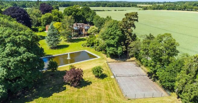 Tennis Court and Ornamental Pond