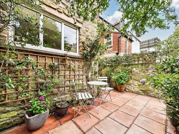 Seating area with potted plants