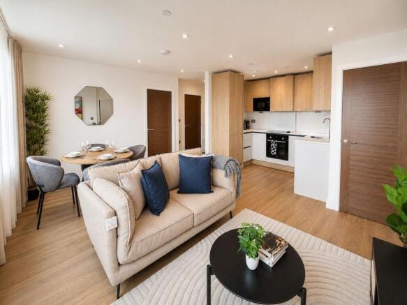 Open plan lounge/dining room/kitchen