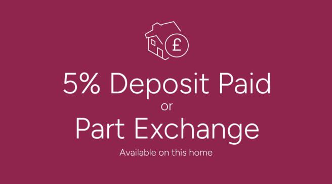 A house icon with a pound symbol is centered above large white text reading "5% Deposit Paid or Part