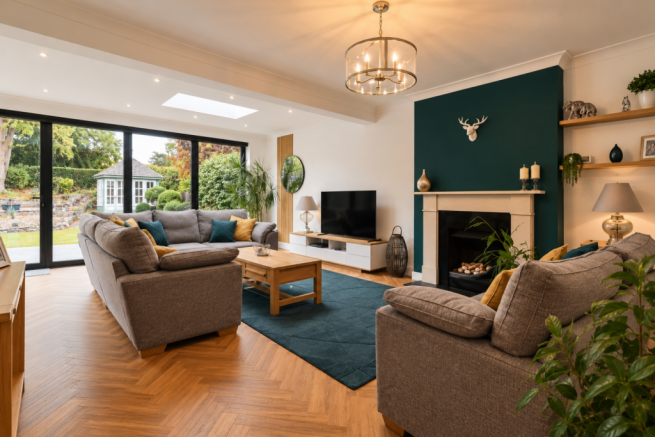 Warm Contemporary Living Room with Garden Views