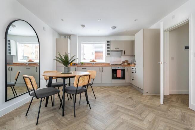 An open plan kitchen-dining area