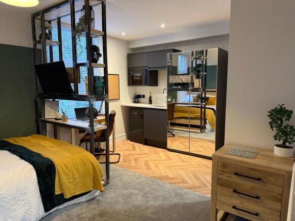 Modern living space with stylish furniture, a v...