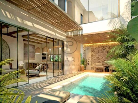 Modern home featuring a private pool courtyard wit