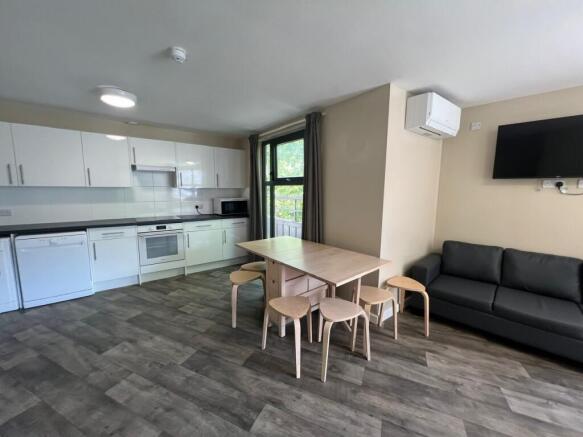 Bright open-plan kitchen and living area with m...