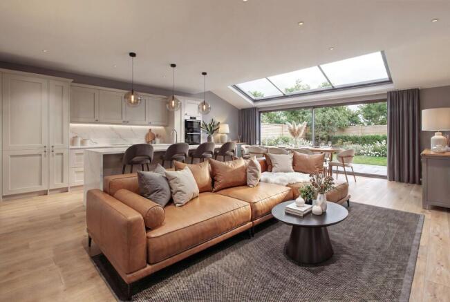 Open plan family/dining room/kitchen CGI