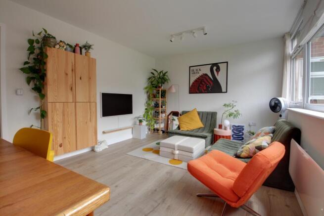 The open plan living and dining room