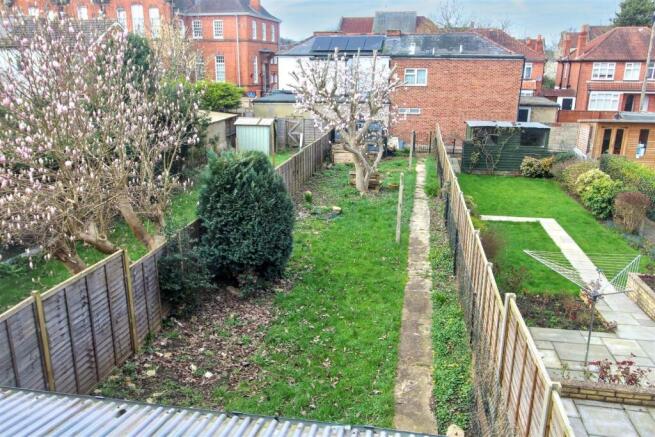 Outlook over garden from Bedroom 2