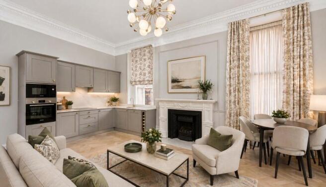 feature fireplace reception kitchen wood floor bea