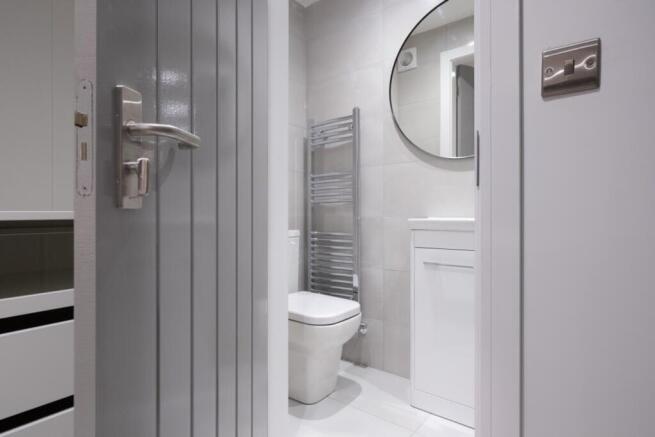 A modern and clean bathroom featuring stylish f...