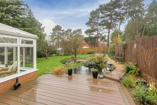 Decking area, pond and garden