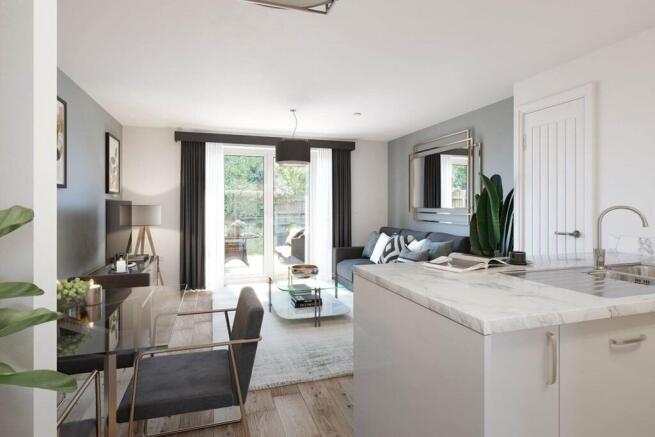 Open aspect living room/kitchen