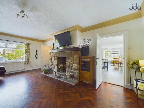 Lounge with stone fireplace