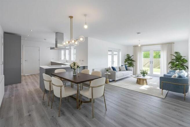 Virtually Staged Kitchen/Living/Dining Area