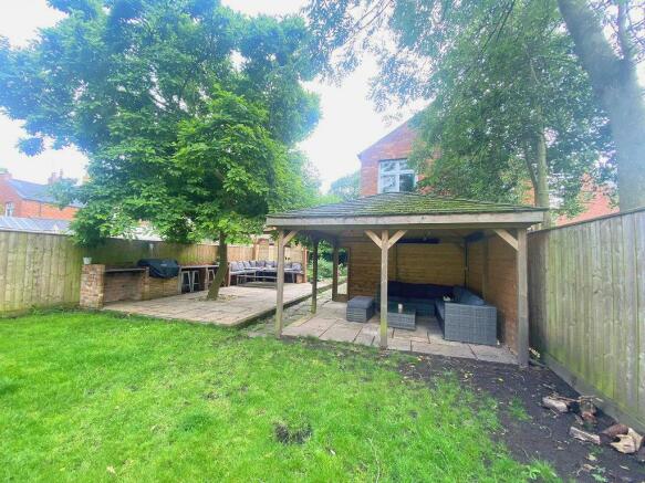 Covered seating and BBQ areas