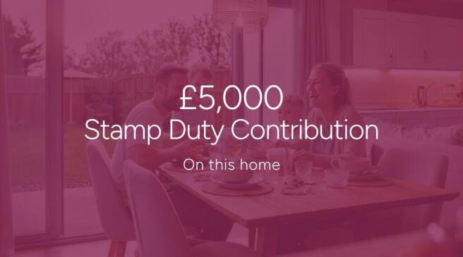 A white outline of a house with a pound symbol is in the foreground, above the text "£5